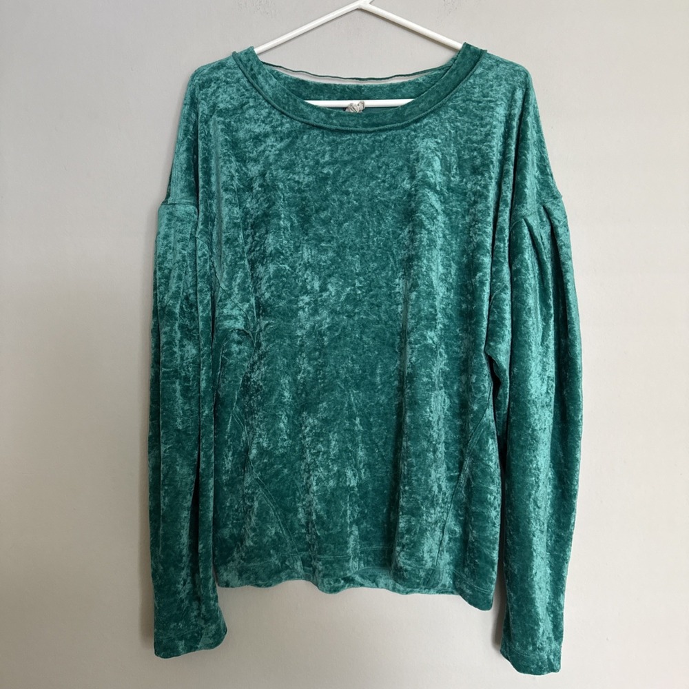 We The Free People Shirt Womens‎ L Tunic Felt Long Sleeve Crew Neck Teal 15 *
